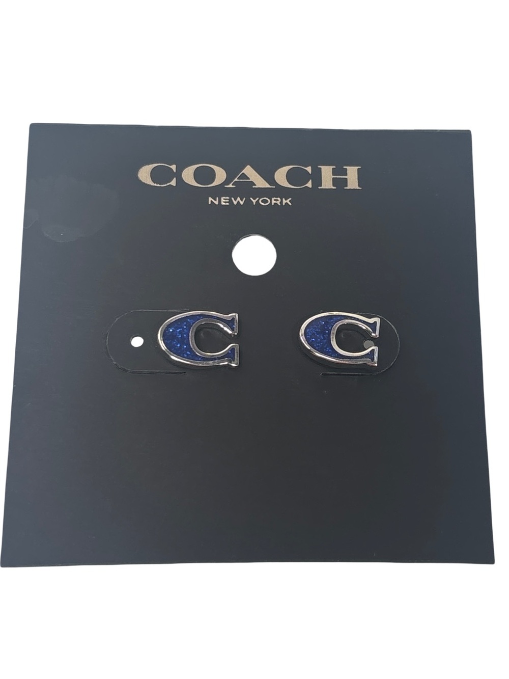 Coach Blue Glitter and Silver C Logo Stud Earrings NWT w/ Dusty!